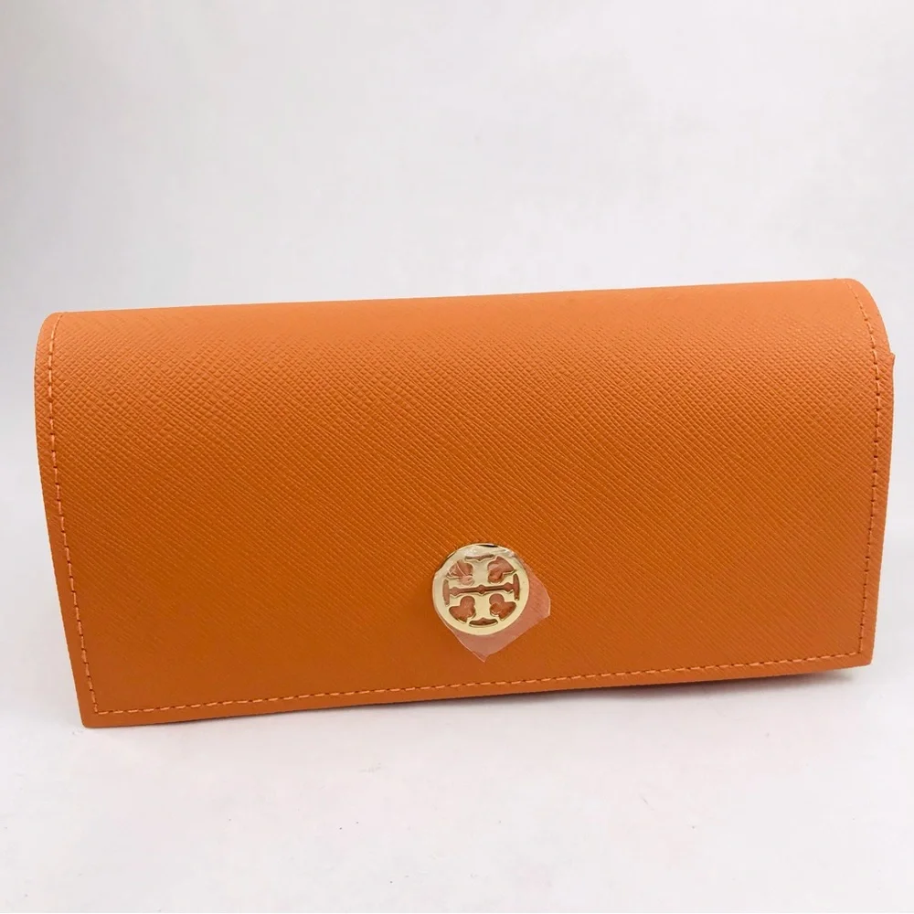 Tory Burch Orange Saffiano Leather Fold Over Sunglasses Case New